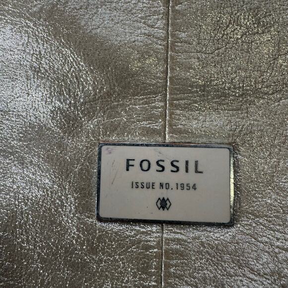 Vintage FOSSIL Gold Metallic Leather Shoulder Bag Purse Dawson Satchel - Picture 4 of 10